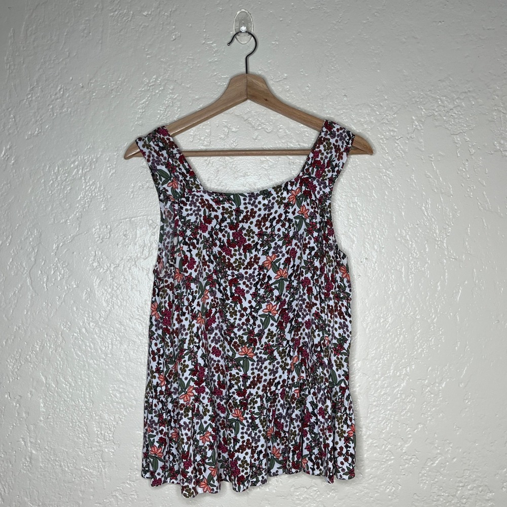 LOFT Womens Floral Peplum Tank Top Square Neck Sleeveless Blouse Multi Color S
